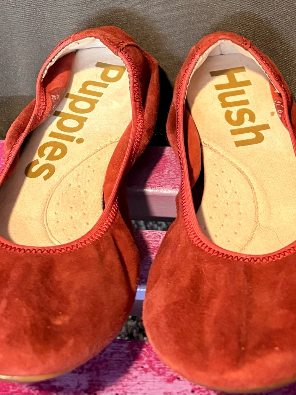Hush Puppies Women's Rust Red Suede Ballet Flats